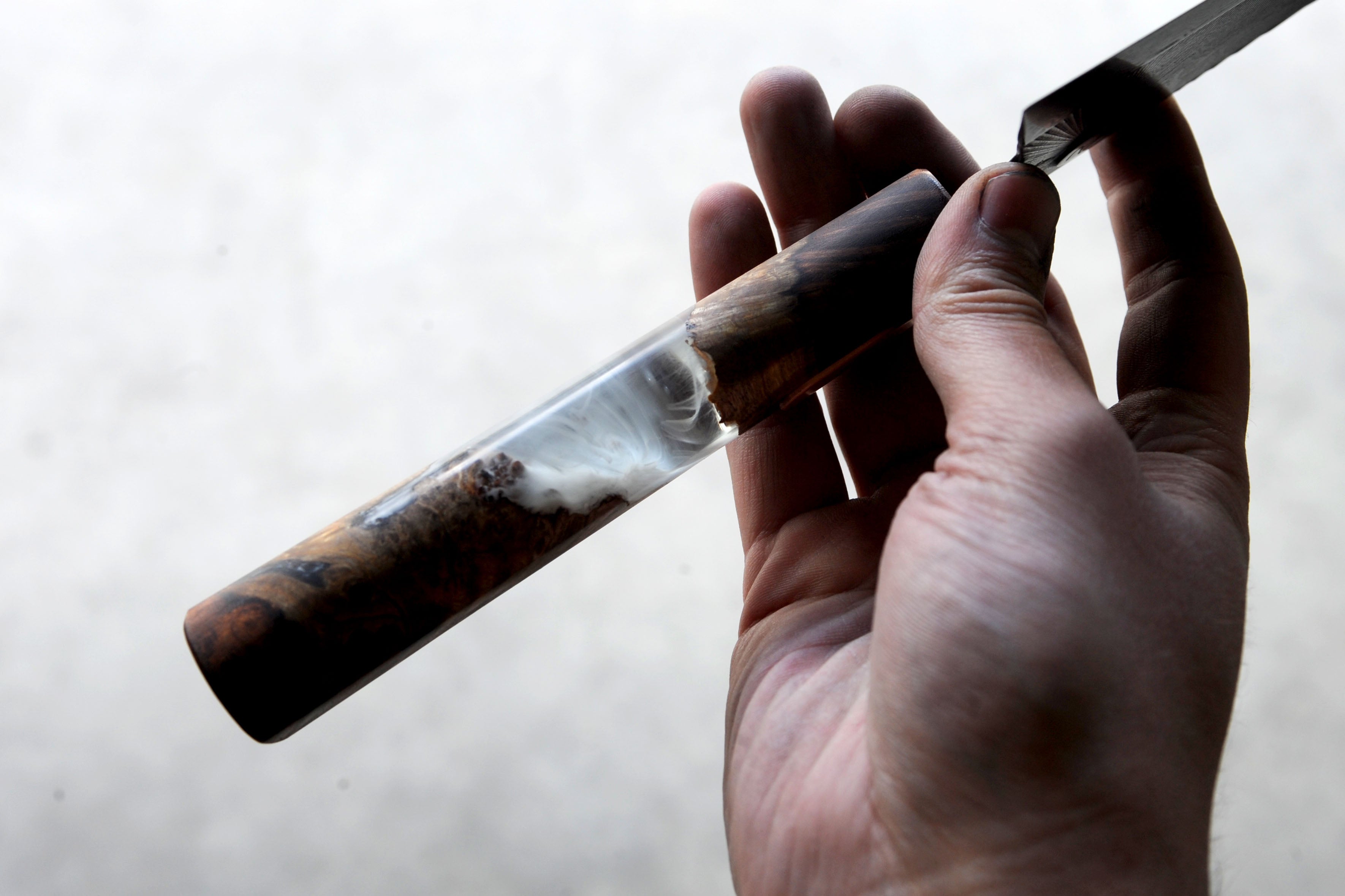Amboyna burl & Copper Valkyrie gyuto -- Available September 23, 10AM Pacific
