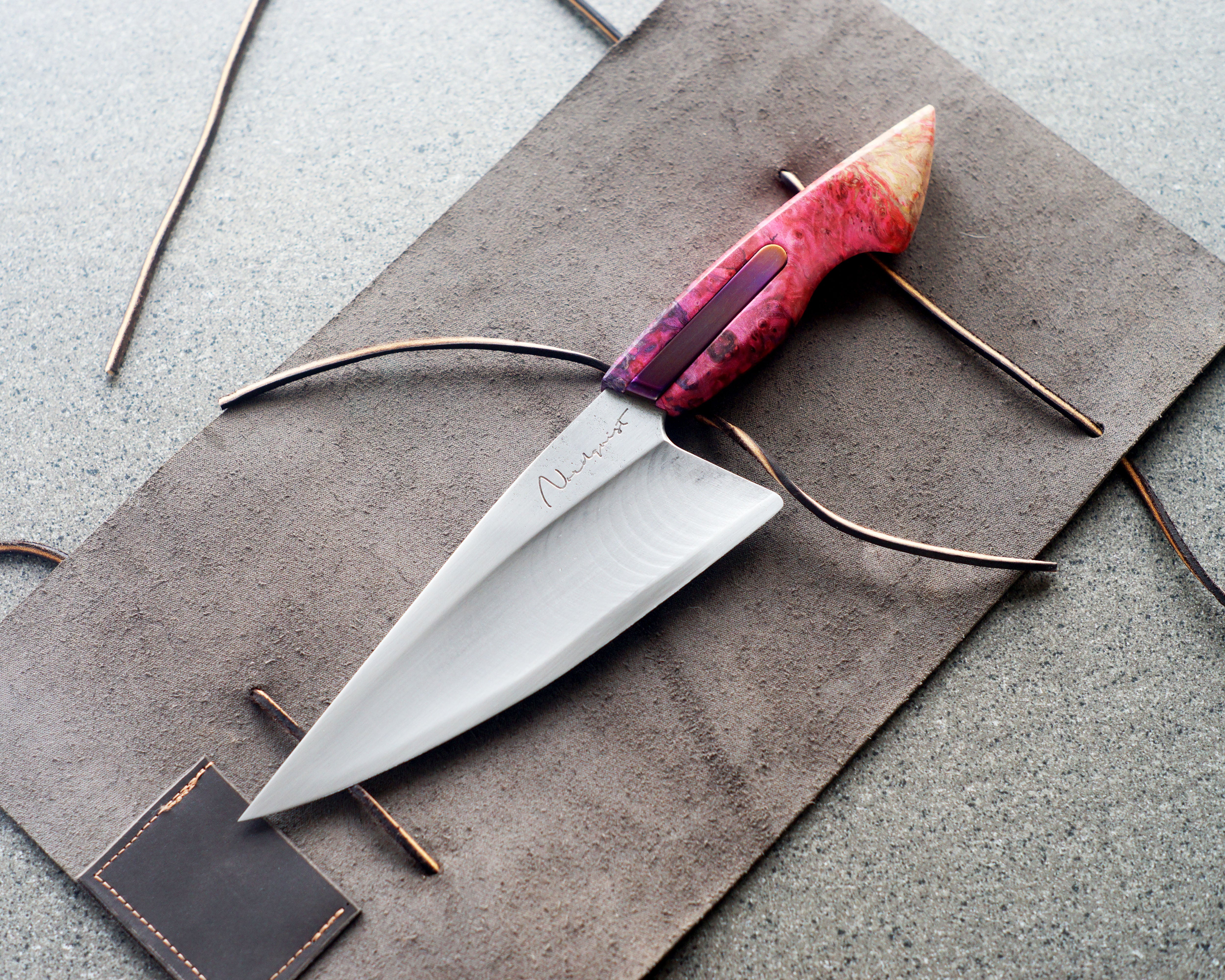 Iridescent Titanium & Maple Burl S-Grind Chef's Knife