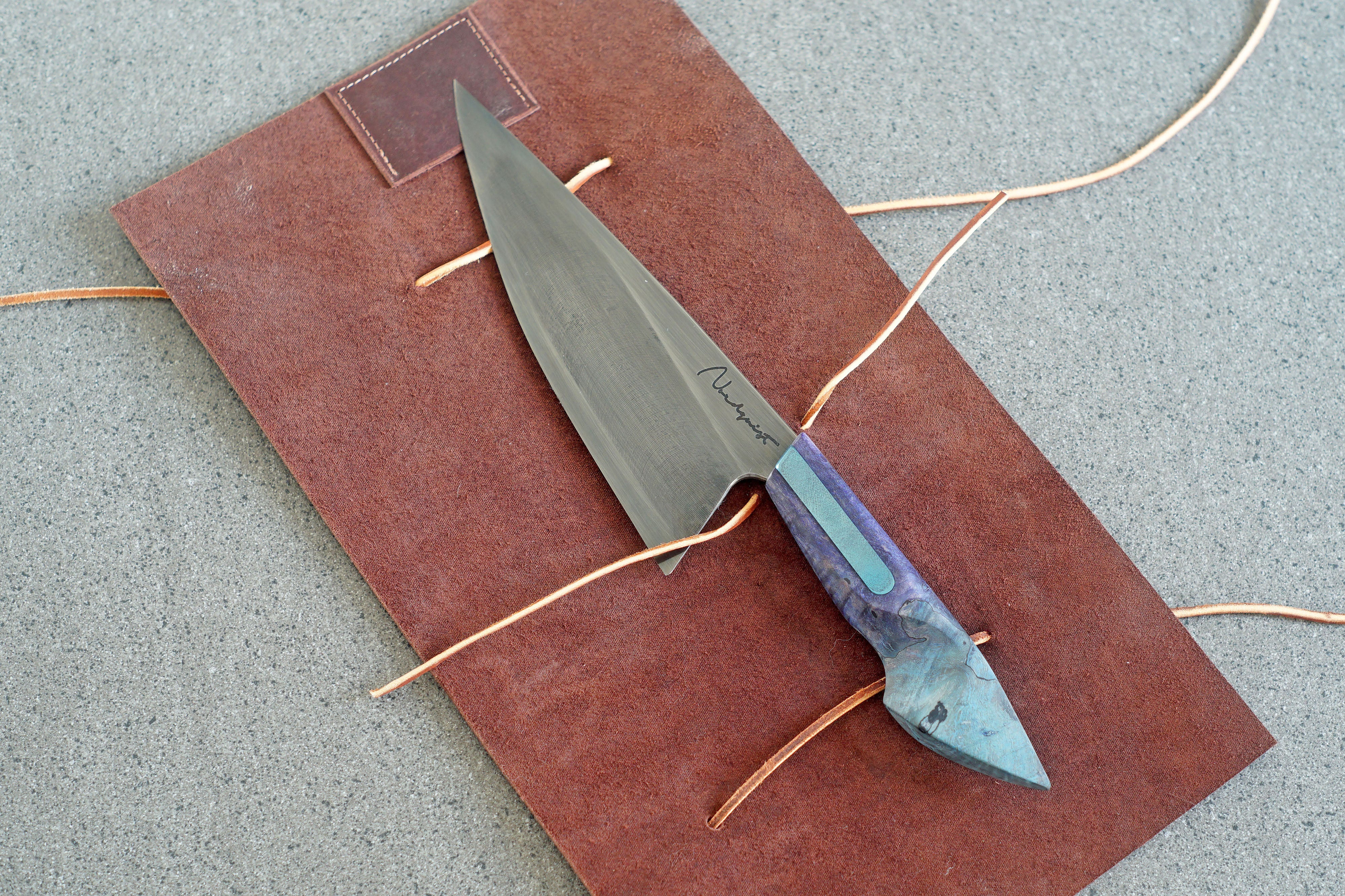 Maple Burl & Titanium S-Grind Chefs Knife