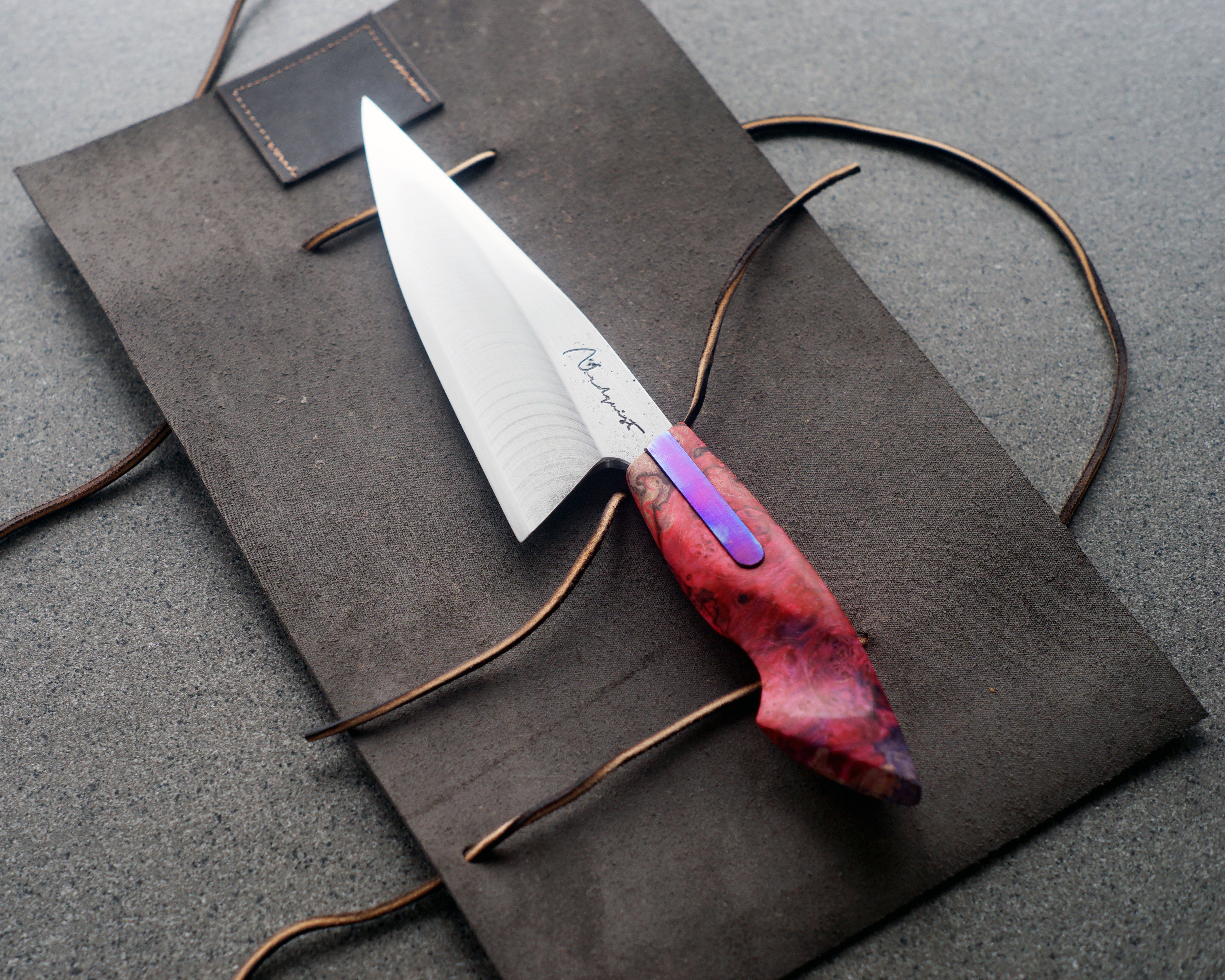 Titanium & Maple Burl S-Grind Chef's Knife