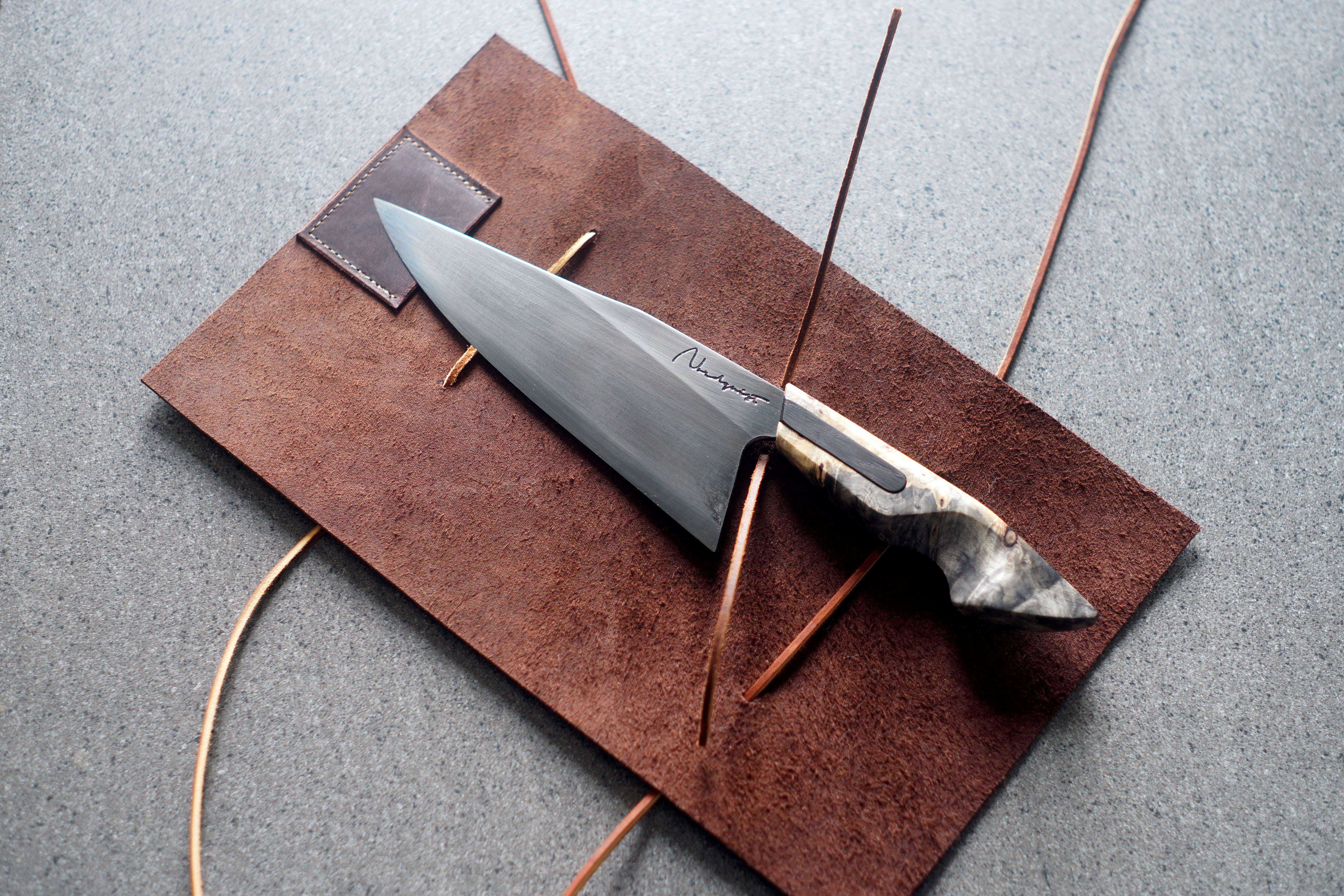 Buckeye Burl & Bog Oak S-Grind Chefs Knife