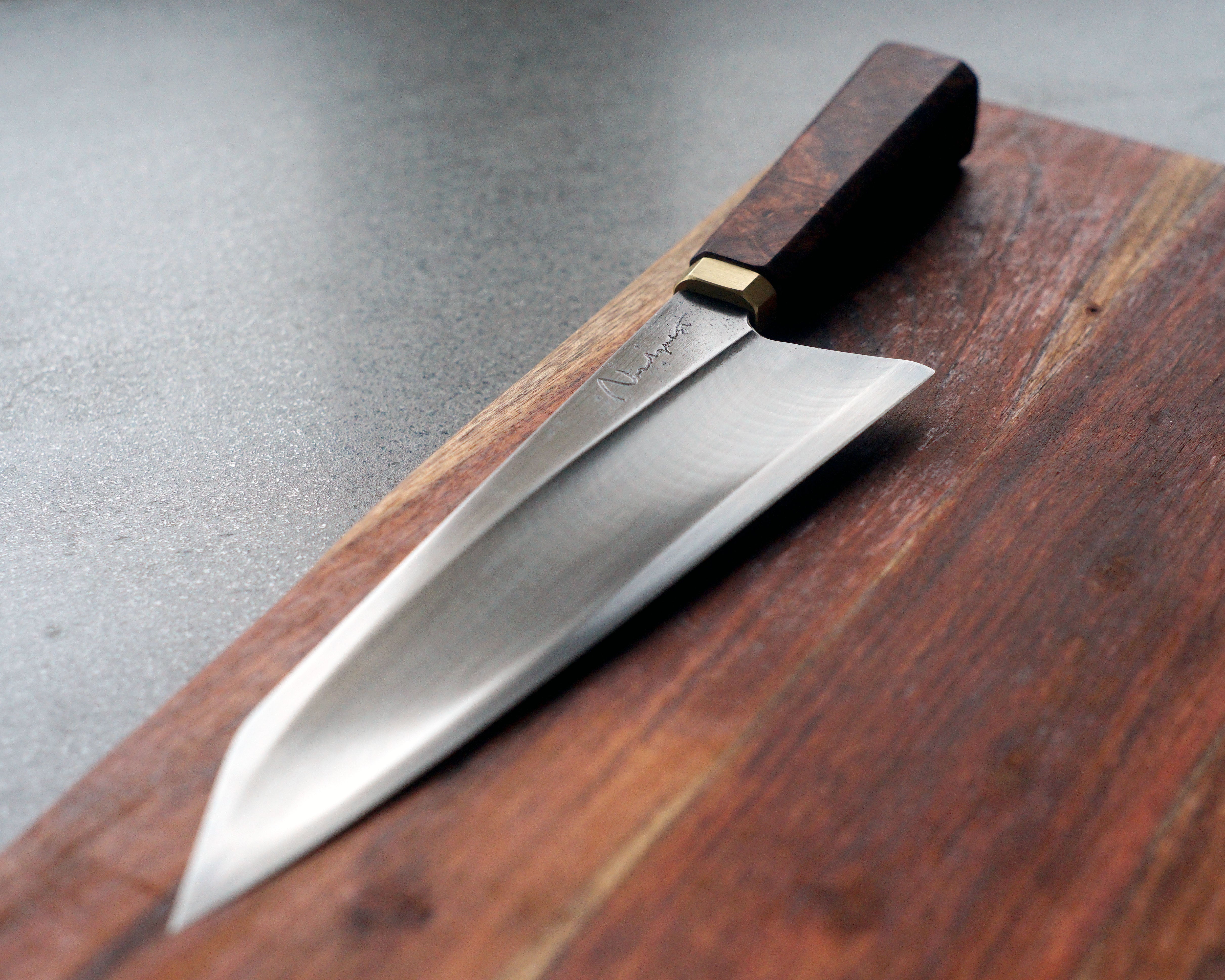 Rosewood Burl & Brass S-Grind Gyuto
