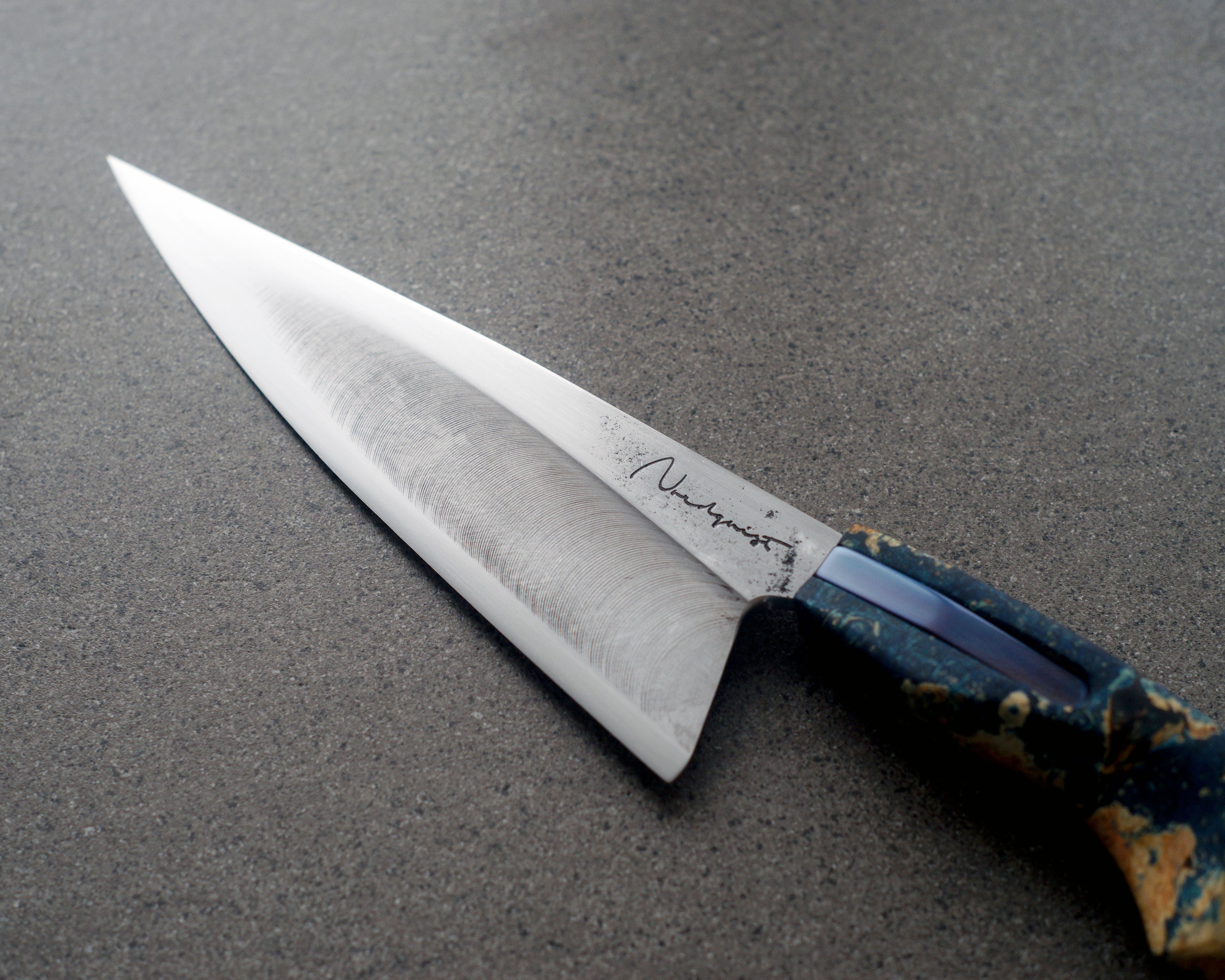 Box Elder Burl and Titanium S-Grind Chef's Knife