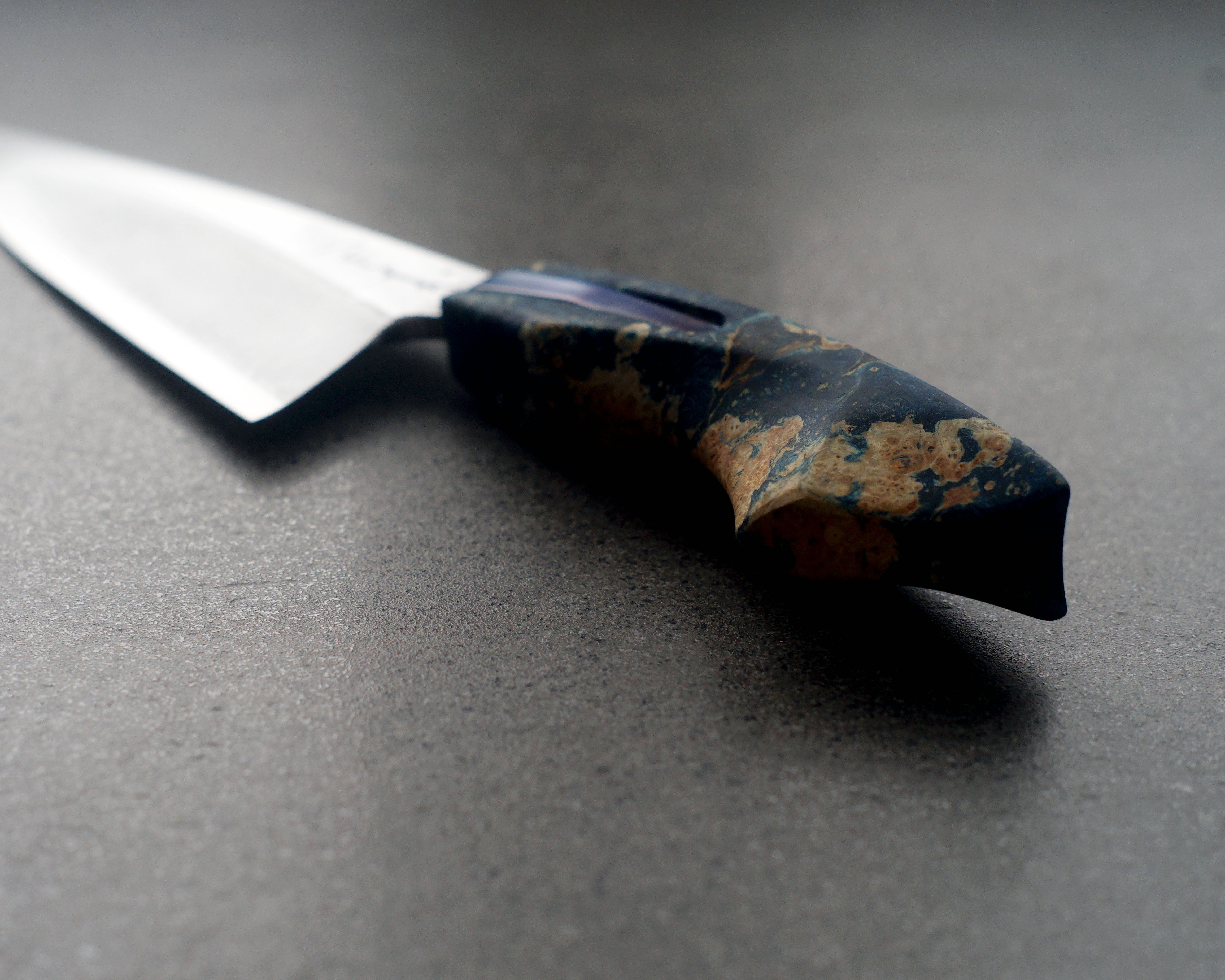 Box Elder Burl and Titanium S-Grind Chef's Knife