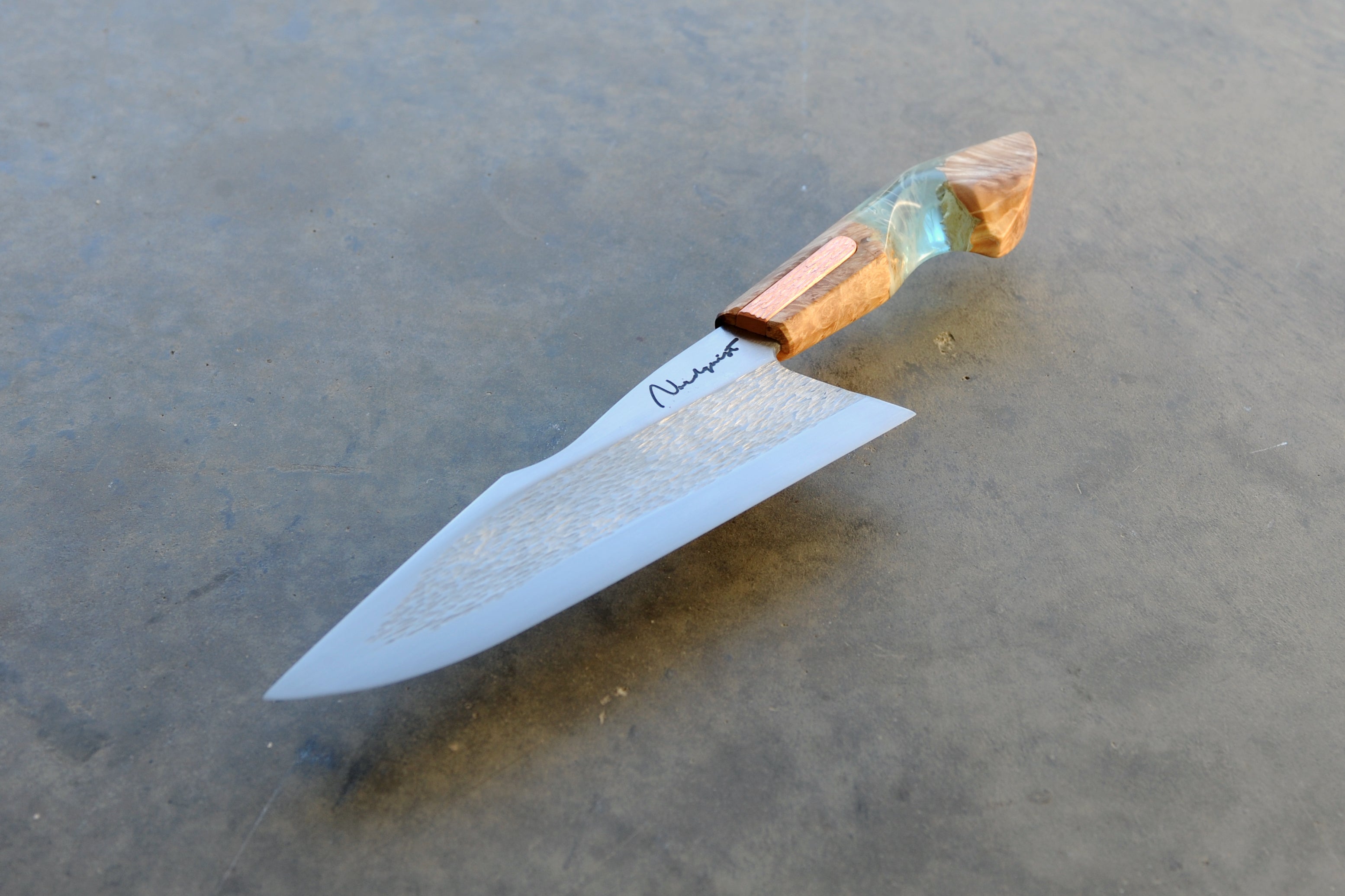 Maple Burl & Copper S-Grind Chefs Knife