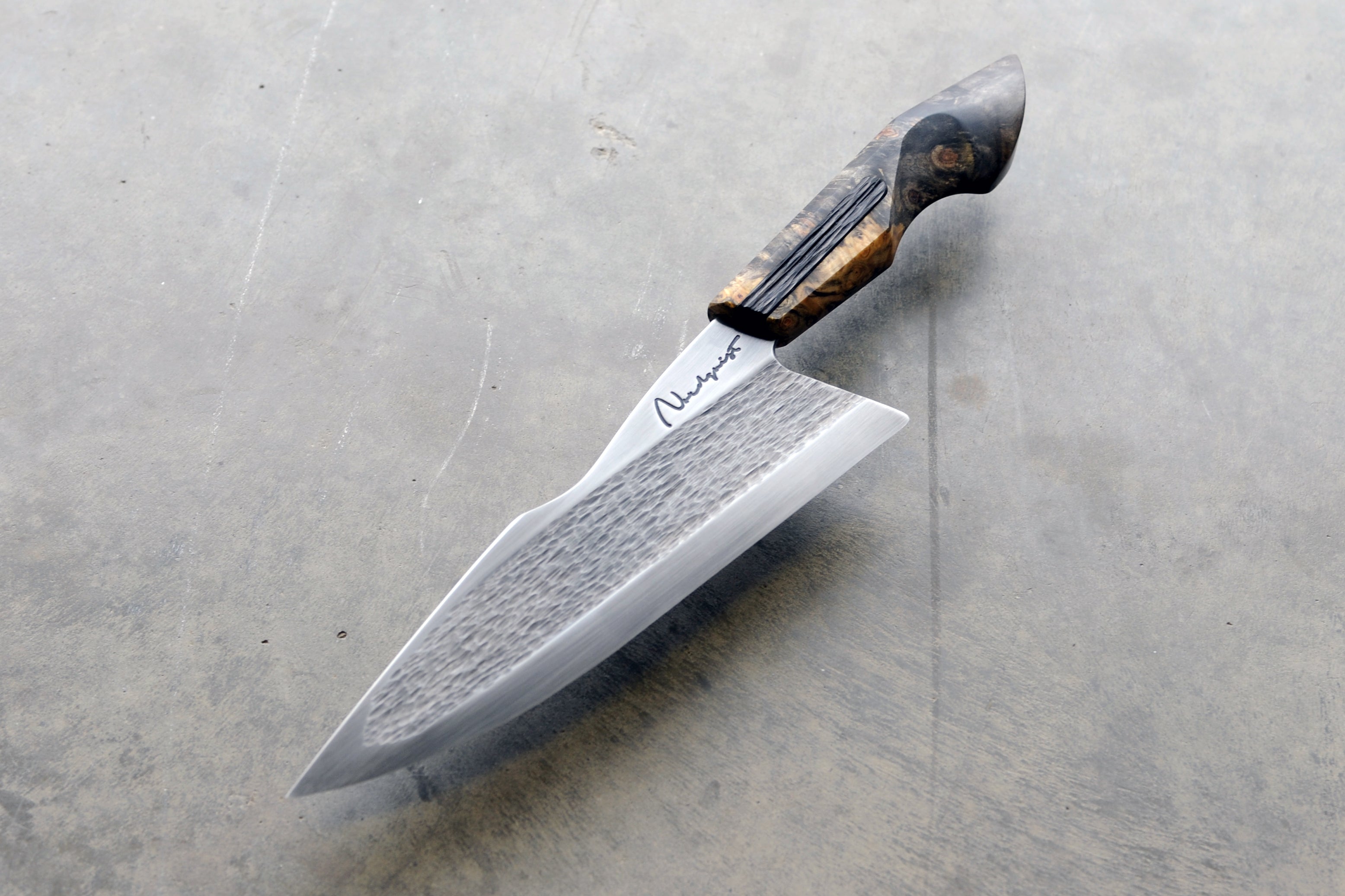 Buckeye Burl & Bog Oak Harpoon Point S-Grind Chef's Knife