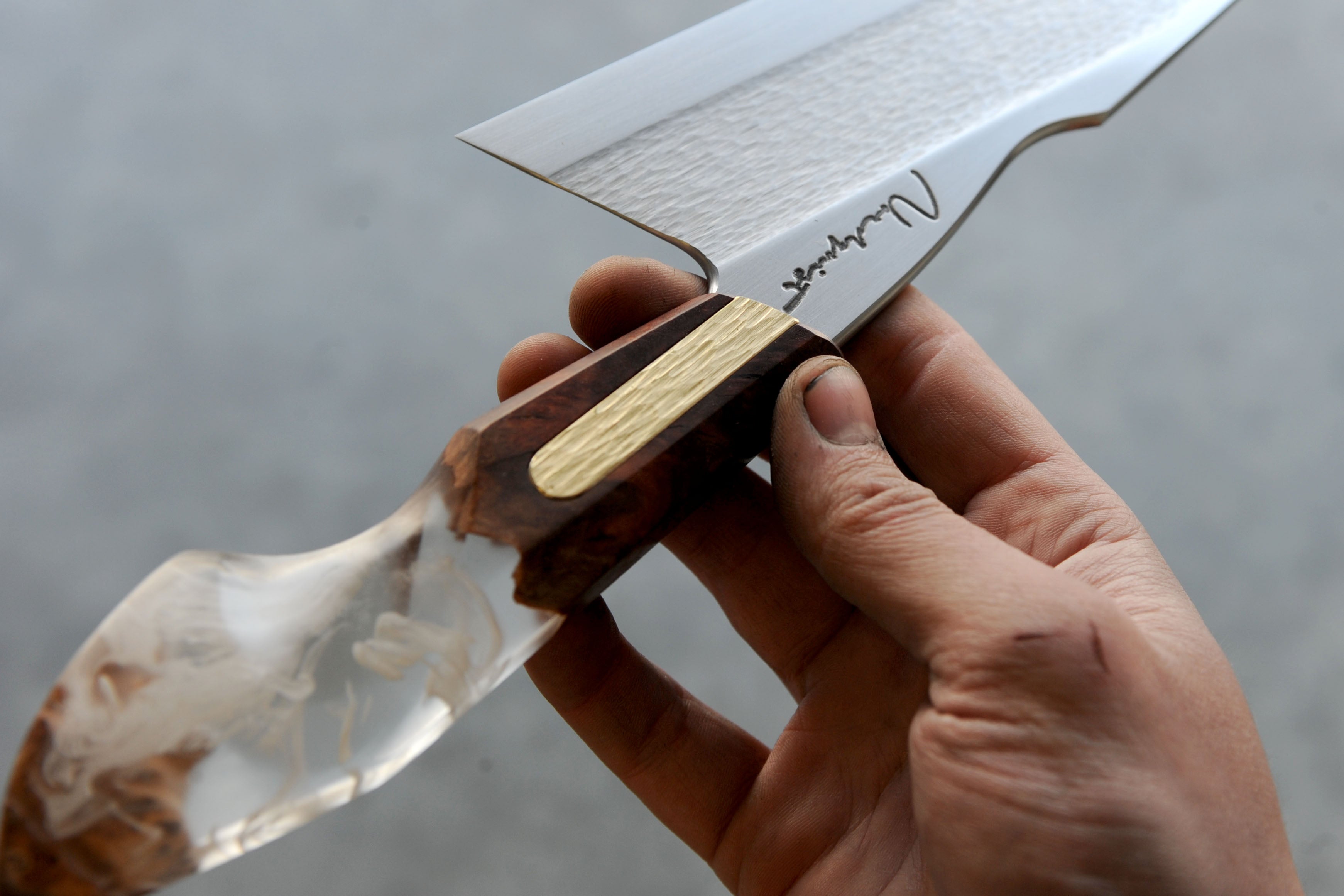 Mallee Burl & Brass S-Grind Harpoon Point Chef's Knife