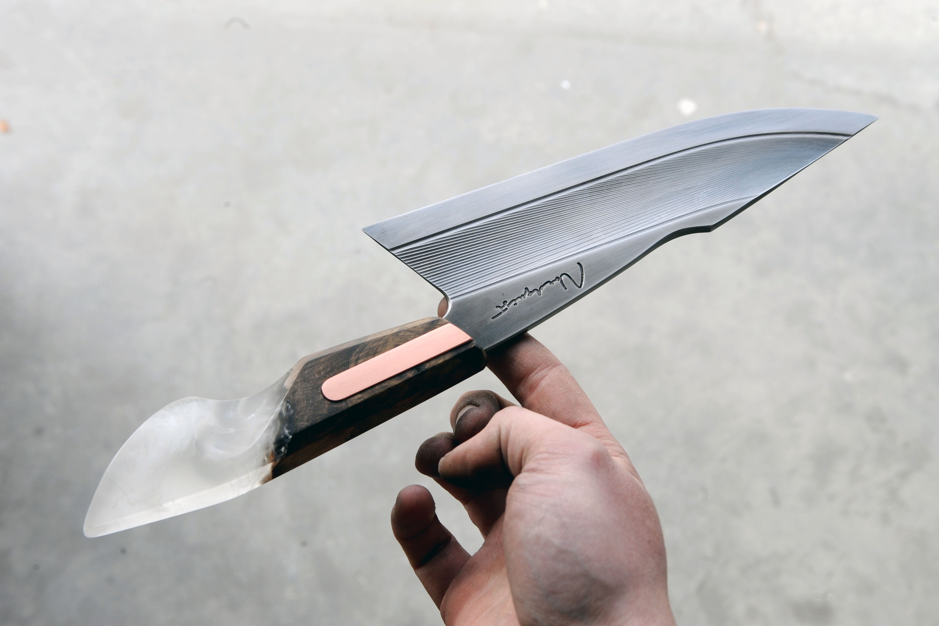 Stabilzed Walnut & Copper S-Grind Chefs Knife